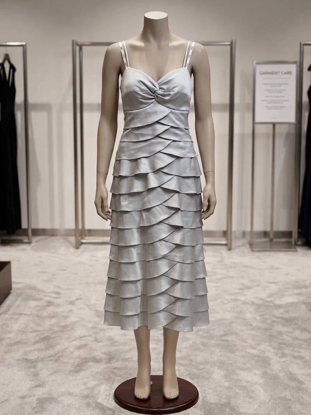 XOXO Silver Tiered Midi Dress with Twist Front Bodice